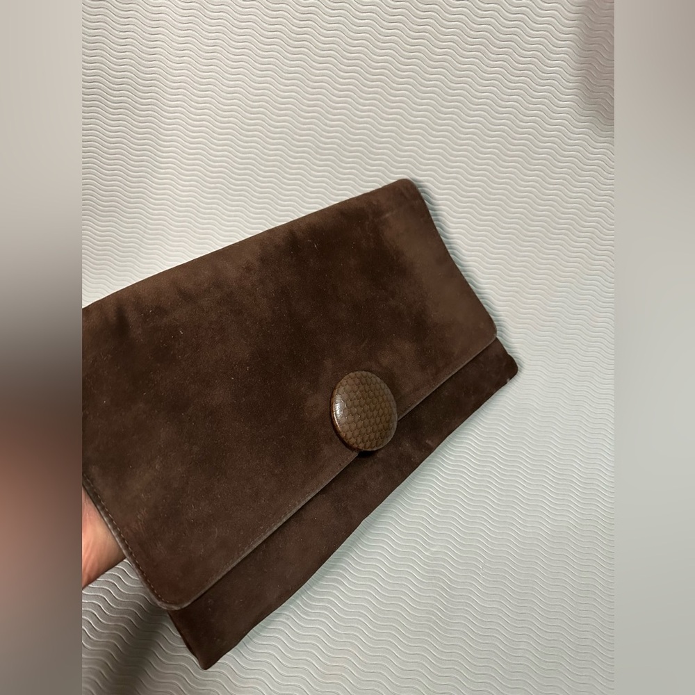 VINTAGE CABRELLI Brown Suede Clutch with Button Detail